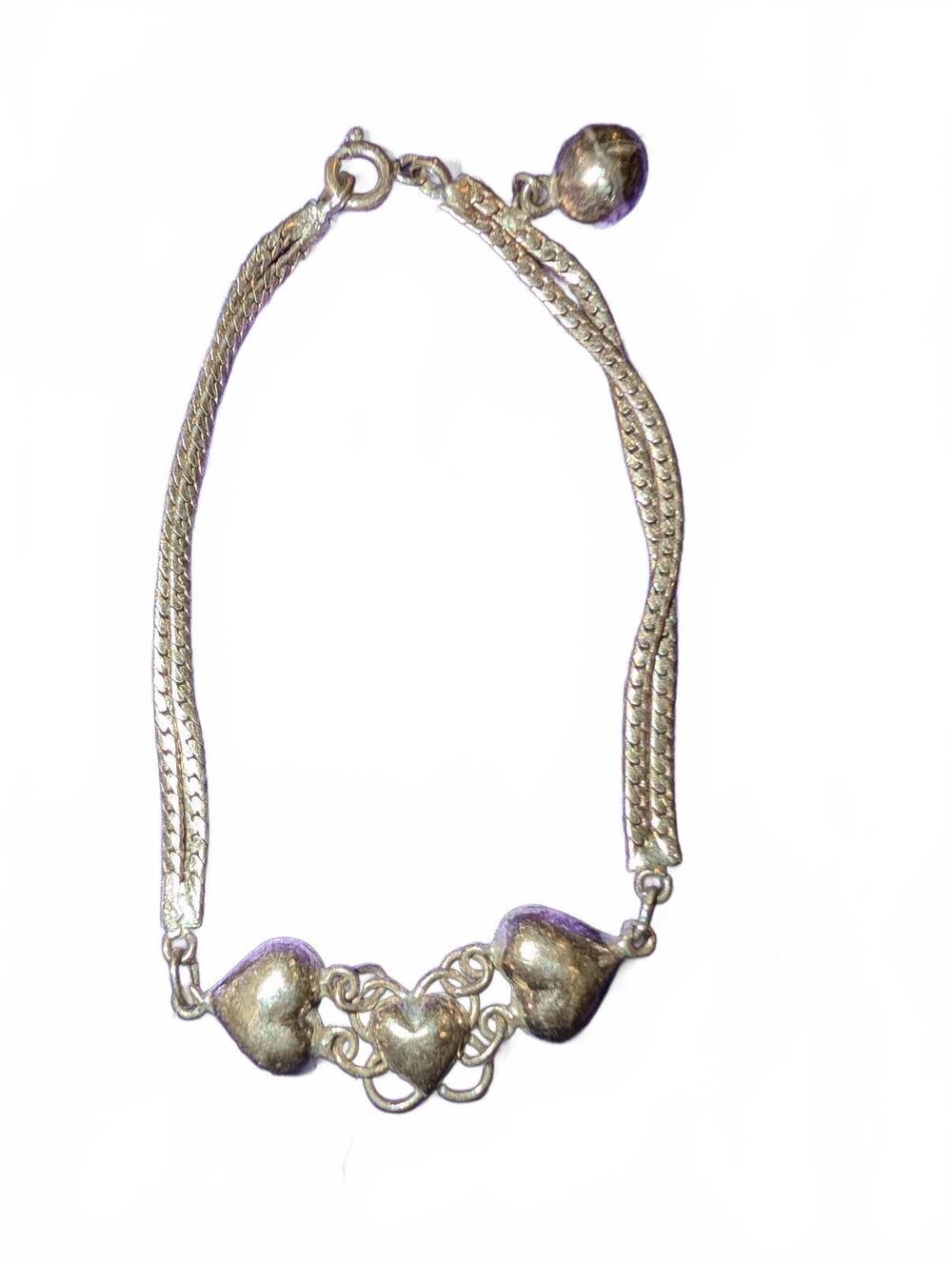 Vintage Sterling Silver Heart Charm Bracelet